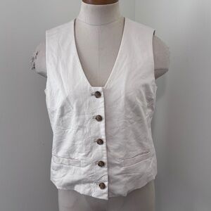 Banana Republic 4 Cream Linen Blend Button Front Vest ~ Preppy Academic Modern